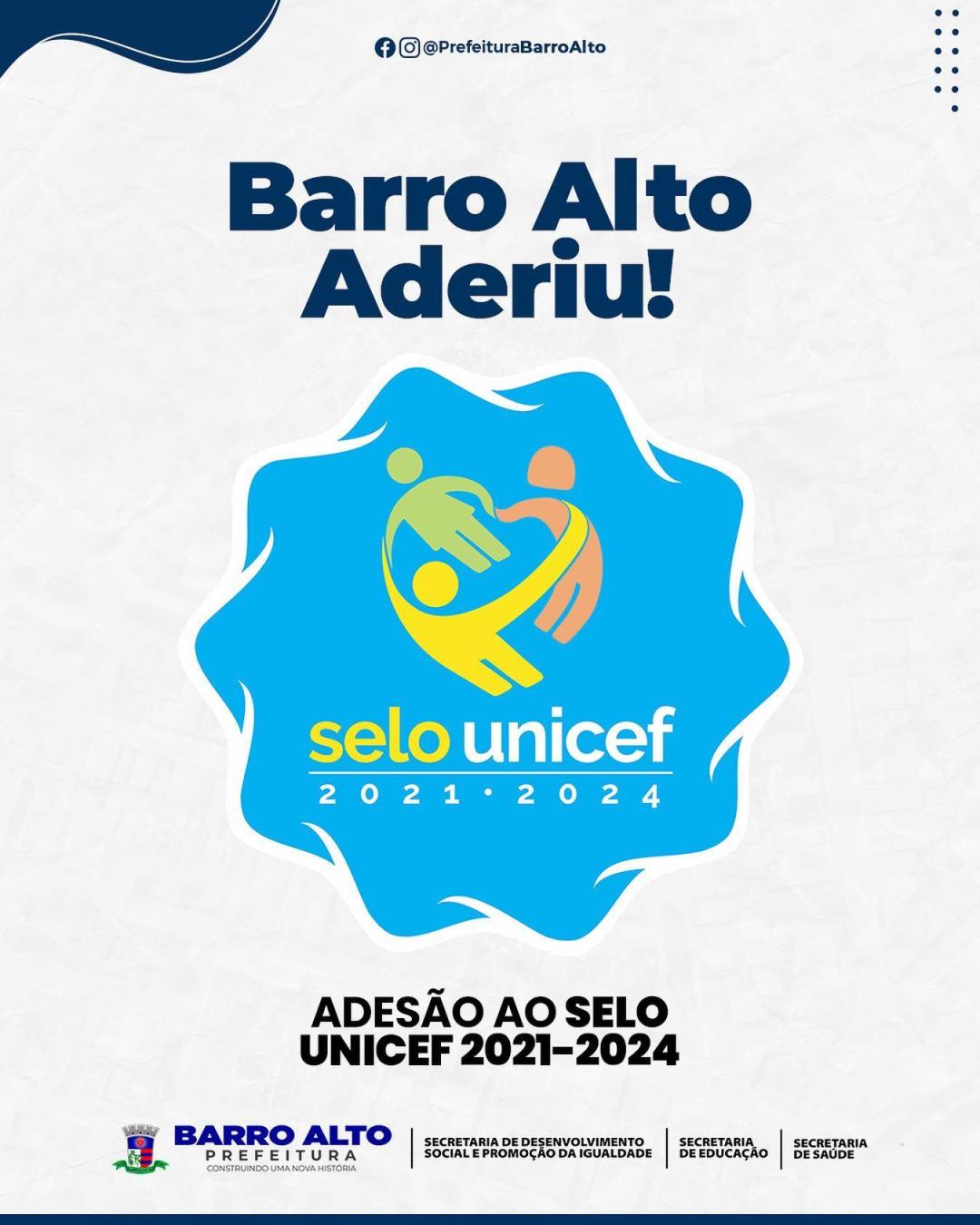 Barro Alto mais uma vez adere ao selo Unicef, pensando em um futuro de mais dignidade para os nossos jovens. 