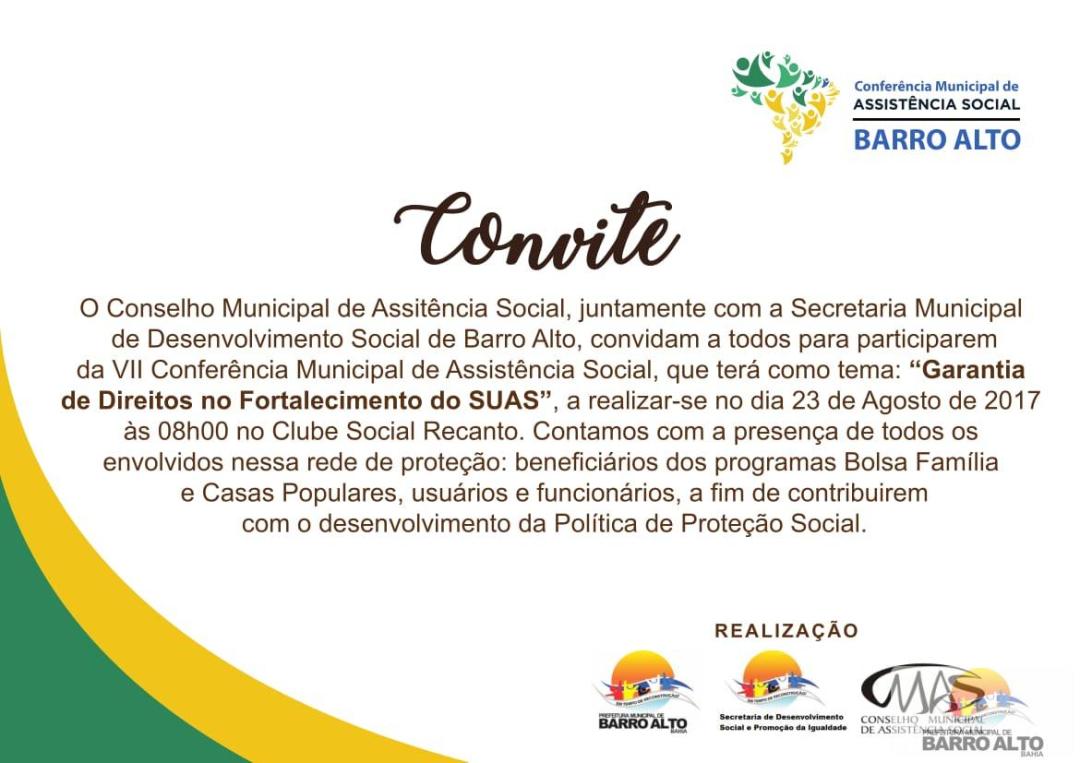 Convite: VII Conferência Municipal de Assistência Social