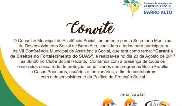 Convite: VII Conferência Municipal de Assistência Social