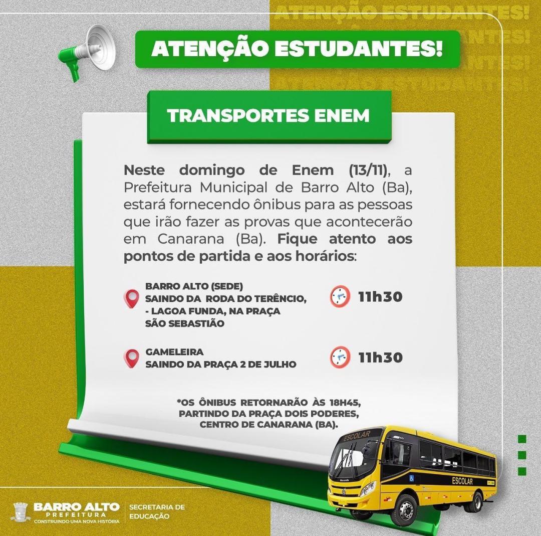 TEREMOS TRANSPORTES PARA O DOMINGO DE ENEM!