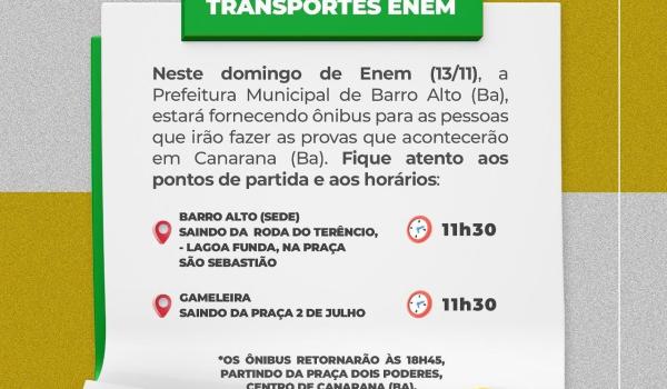TEREMOS TRANSPORTES PARA O DOMINGO DE ENEM!